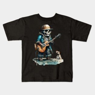 Nature skull Guitar music T-shirt Summer, Vintage, Jazz Kids T-Shirt